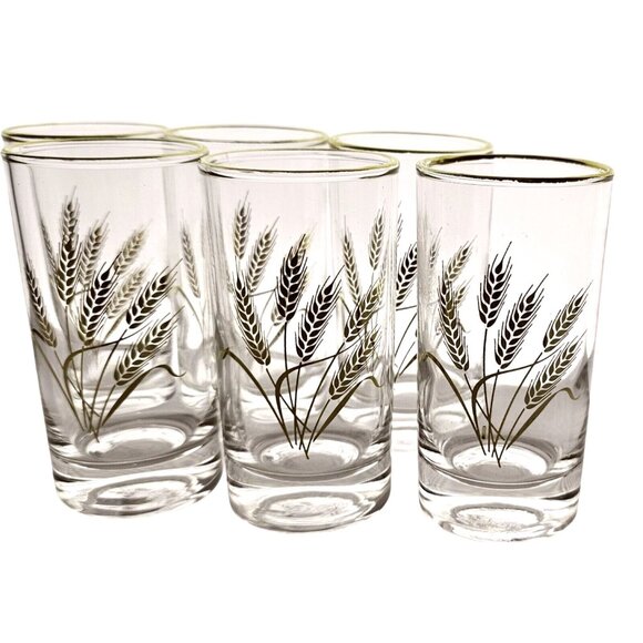 50s Homer Laughlin Golden Wheat Juice Glasses 4” midcentury  small cocktail 6pc - Picture 14 of 14
